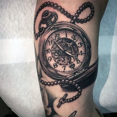 fake pocket watch tattoos|realistic pocket watch tattoo.